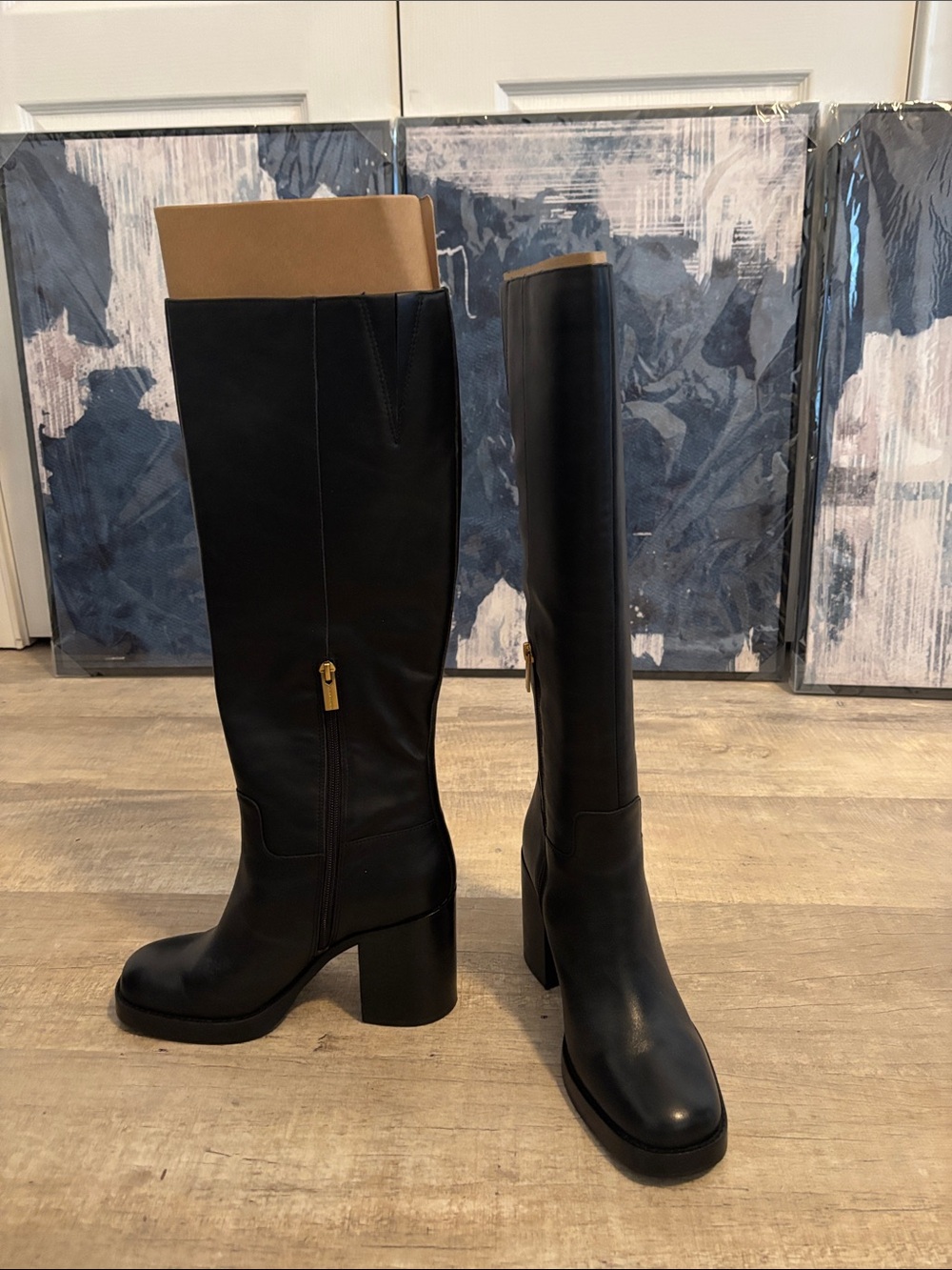 Vince Camuto Black Knee-High Heeled Leather Boots